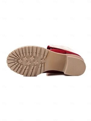 Stylish Red Suede Lace-Up Ankle Boots with Faux Fur Collar - Image 10