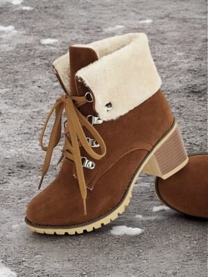 Stylish Red Suede Lace-Up Ankle Boots with Faux Fur Collar - Image 13