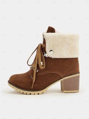 Stylish Red Suede Lace-Up Ankle Boots with Faux Fur Collar - Image 14