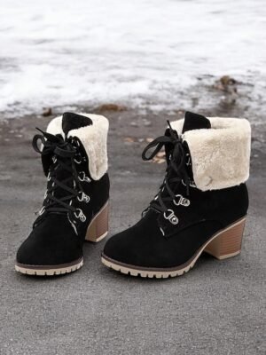 Stylish Red Suede Lace-Up Ankle Boots with Faux Fur Collar - Image 19