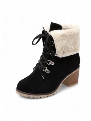 Stylish Red Suede Lace-Up Ankle Boots with Faux Fur Collar - Image 20