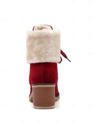 Stylish Red Suede Lace-Up Ankle Boots with Faux Fur Collar - Image 5