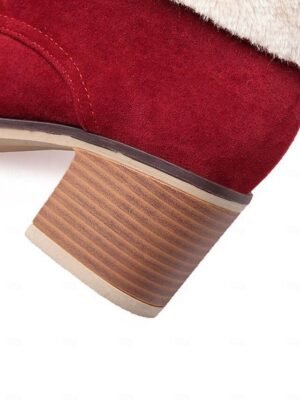 Stylish Red Suede Lace-Up Ankle Boots with Faux Fur Collar - Image 6