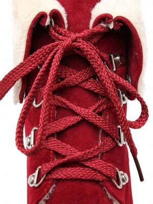 Stylish Red Suede Lace-Up Ankle Boots with Faux Fur Collar - Image 8