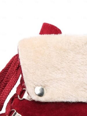 Stylish Red Suede Lace-Up Ankle Boots with Faux Fur Collar - Image 9