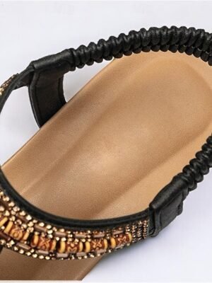 Stylish Rhinestone Embellished Elastic Strap Wedge Sandals - Image 6