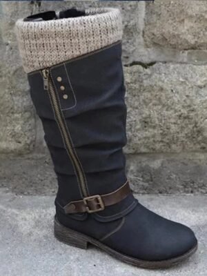 Stylish Slouchy Round Toe Knee-High Winter Boots - Image 2