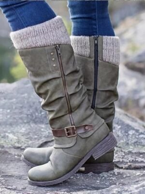 Stylish Slouchy Round Toe Knee-High Winter Boots - Image 6
