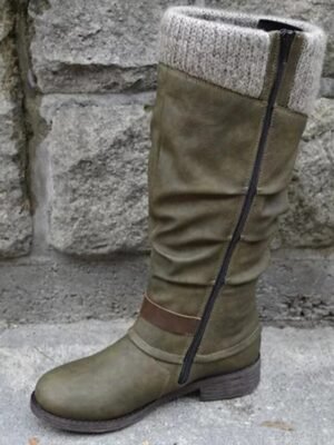 Stylish Slouchy Round Toe Knee-High Winter Boots - Image 7