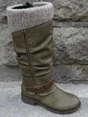 Stylish Slouchy Round Toe Knee-High Winter Boots - Image 8