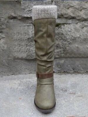Stylish Slouchy Round Toe Knee-High Winter Boots - Image 9