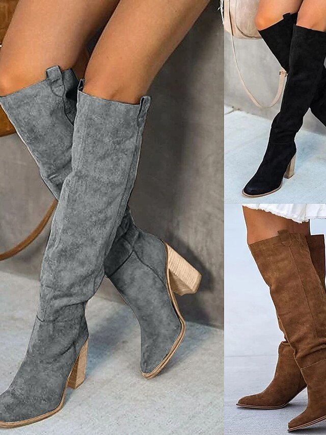 Stylish Suede Knee-High Block Heel Boots - Image 1