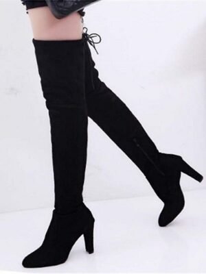 Stylish Suede Thigh-High Lace-Up Stiletto Heel Boots - Image 3