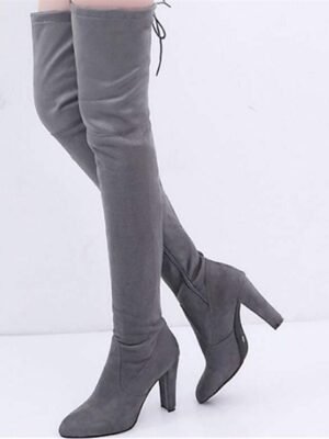 Stylish Suede Thigh-High Lace-Up Stiletto Heel Boots - Image 4