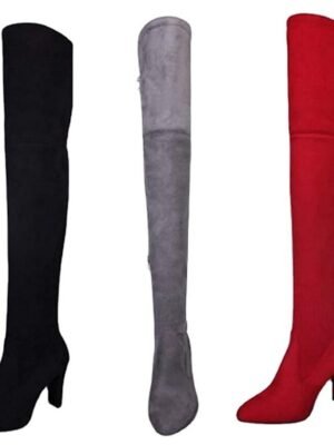 Stylish Suede Thigh-High Lace-Up Stiletto Heel Boots - Image 5