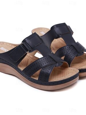 Summer Casual Black Slip-On Cut-Out Sandals - Image 3