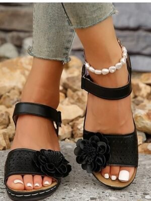 Summer Casual Floral Embellished Wedge Sandals - Image 10