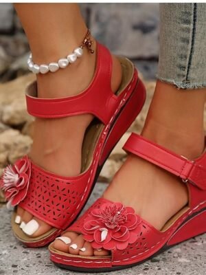 Summer Casual Floral Embellished Wedge Sandals - Image 3