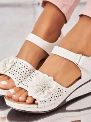 Summer Casual Floral Embellished Wedge Sandals - Image 4