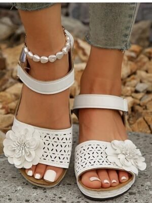 Summer Casual Floral Embellished Wedge Sandals - Image 5