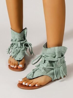 Summer Lace-Up Perforated Gladiator Sandals - Image 15