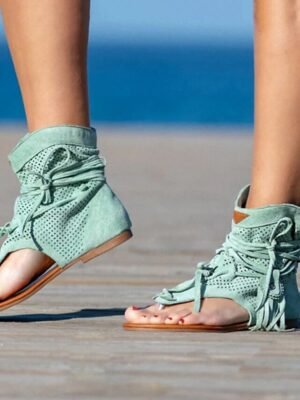 Summer Lace-Up Perforated Gladiator Sandals - Image 17