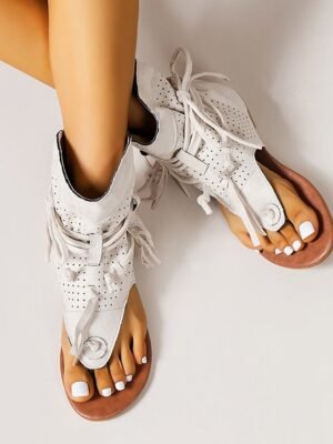 Summer Lace-Up Perforated Gladiator Sandals - Image 18