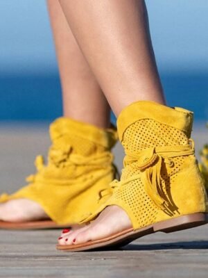 Summer Lace-Up Perforated Gladiator Sandals - Image 2