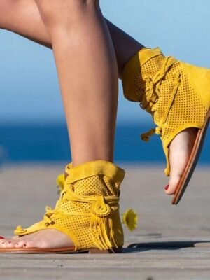 Summer Lace-Up Perforated Gladiator Sandals - Image 3