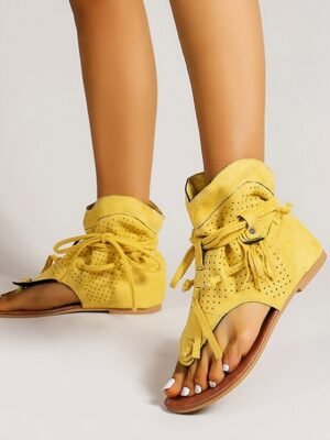 Summer Lace-Up Perforated Gladiator Sandals - Image 4