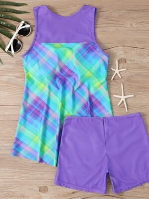 Summer Stretchy V Neck Sleeveless Tankini Set - Image 3