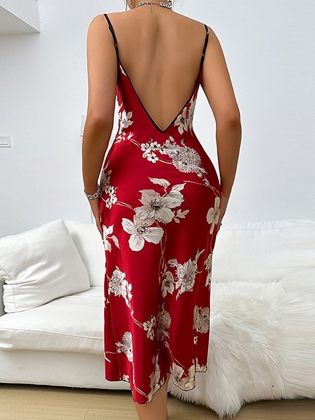 Sweet Loose Floral V Neck Sleeveless Maxi Nightgown - Image 2