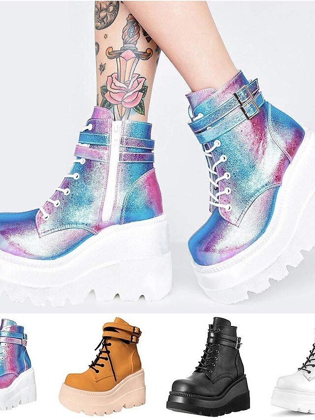 Trendy Holographic Platform Wedge Ankle Boots - Image 1