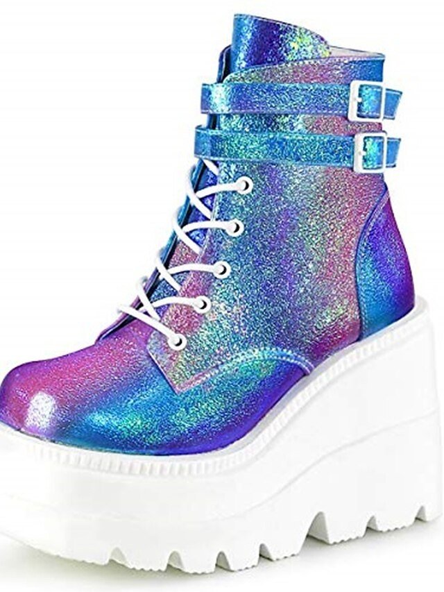 Trendy Holographic Platform Wedge Ankle Boots - Image 2