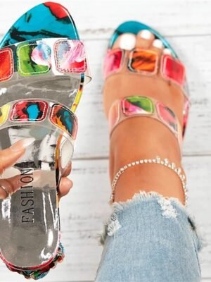 Trendy Open-Toe Gem-Embellished Transparent Block Heels - Image 4