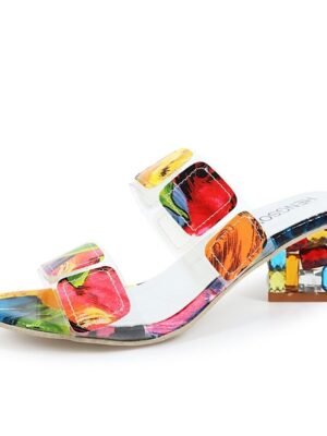 Trendy Open-Toe Gem-Embellished Transparent Block Heels - Image 5