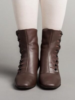 Victorian Ankle Buttoned Brown Leather Boots - Image 2
