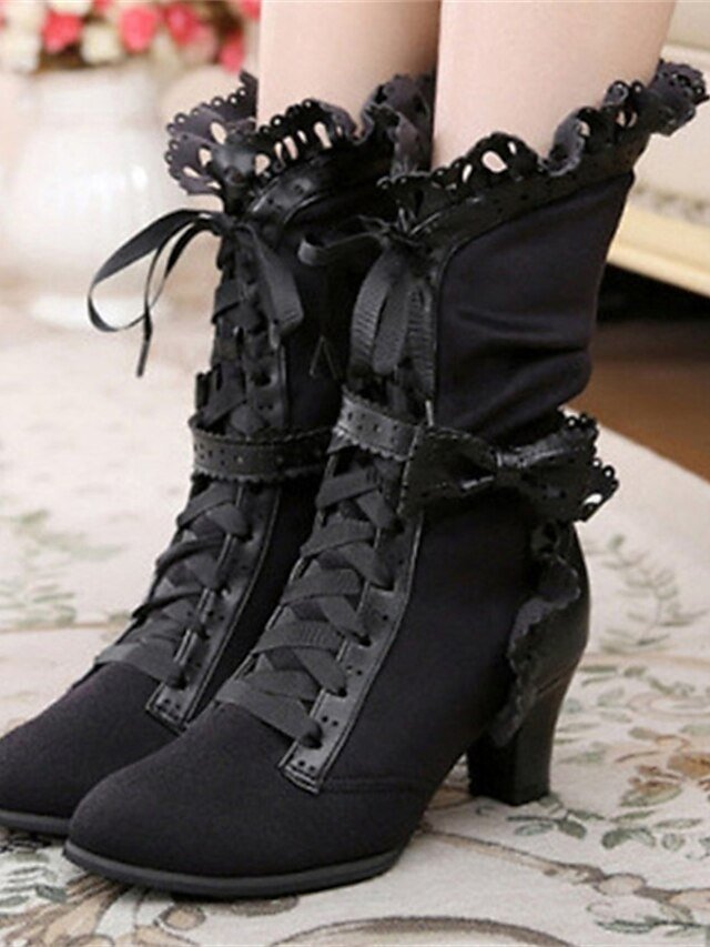 Victorian Gothic Lace-Up Round Toe Ankle Boots - Image 1