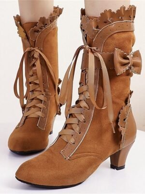 Victorian Gothic Lace-Up Round Toe Ankle Boots - Image 21