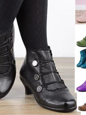 Victorian Lace-Trimmed Round Toe Ankle Boots - Image 1