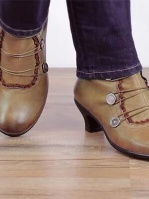 Victorian Lace-Trimmed Round Toe Ankle Boots - Image 16