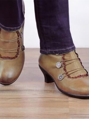 Victorian Lace-Trimmed Round Toe Ankle Boots - Image 17