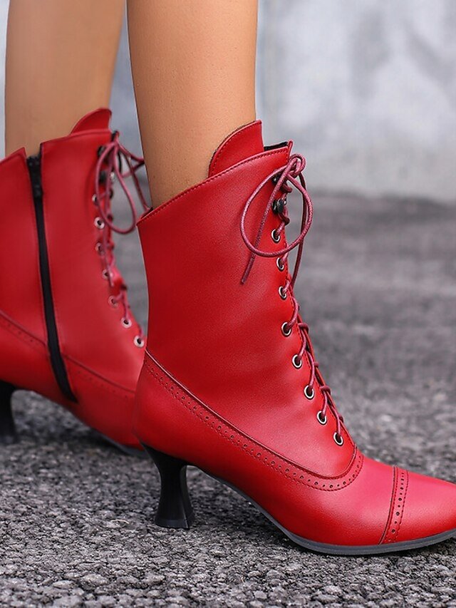 Victorian Lace-Up Faux Leather Ankle Heeled Boots - Image 12