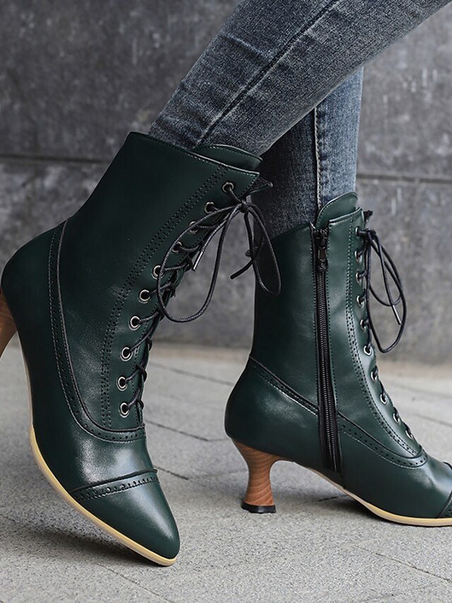 Victorian Lace-Up Faux Leather Ankle Heeled Boots - Image 14