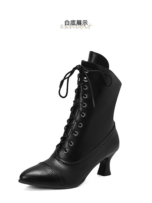 Victorian Lace-Up Faux Leather Ankle Heeled Boots - Image 15