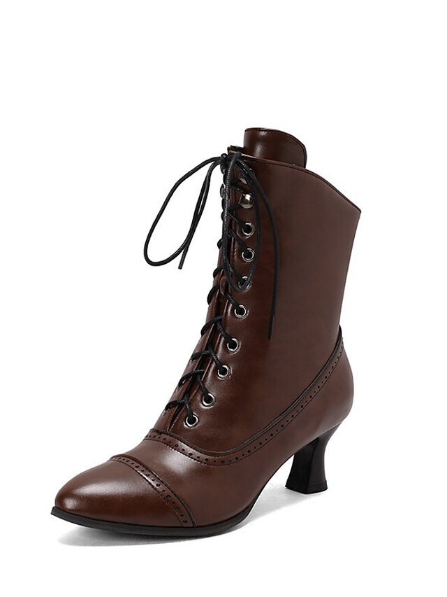 Victorian Lace-Up Faux Leather Ankle Heeled Boots - Image 16