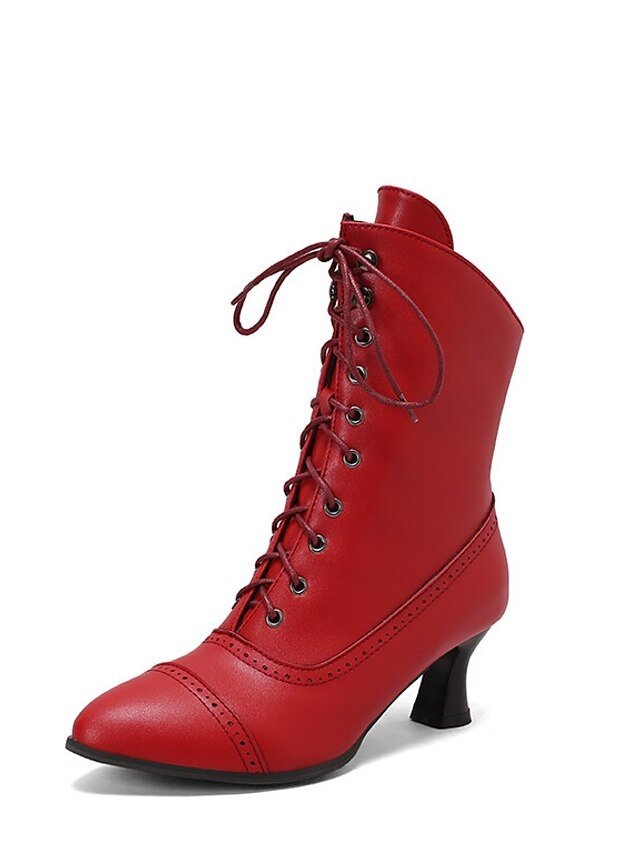 Victorian Lace-Up Faux Leather Ankle Heeled Boots - Image 17