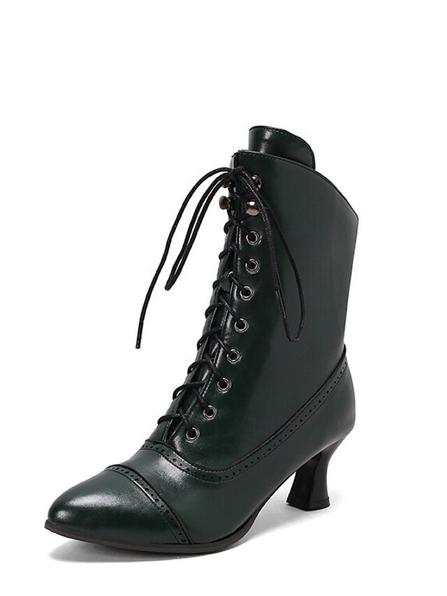 Victorian Lace-Up Faux Leather Ankle Heeled Boots - Image 18