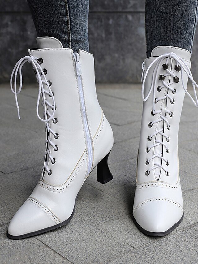 Victorian Lace-Up Faux Leather Ankle Heeled Boots - Image 3