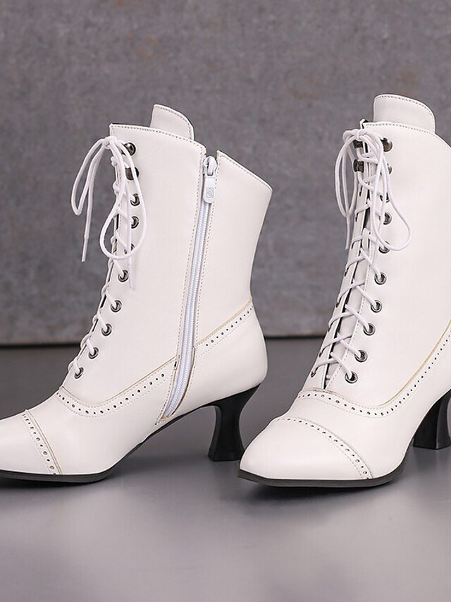 Victorian Lace-Up Faux Leather Ankle Heeled Boots - Image 4